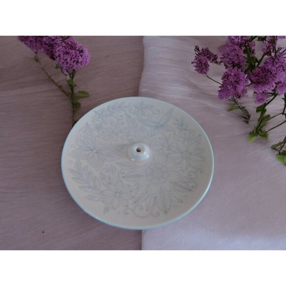 Pink Floral & Butterfly Ceramic Incense Holder 4" Home Decor - Picture 1 of 8
